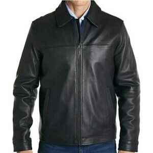 PERRY ELLIS Portfolio Lambskin Men’s Black Leather Jacket Size Large